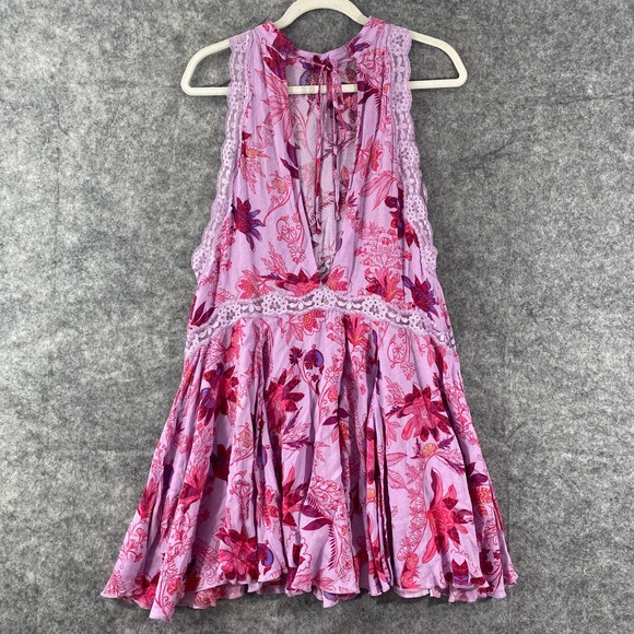 Free People Mini Dress Medium Purple Pink Floral She Moves Sleeveless Tunic - Picture 3 of 13